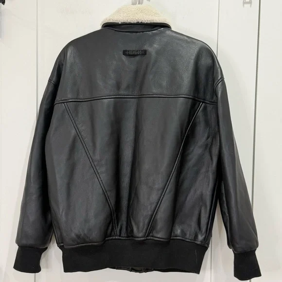 Hudson Womens Oversized Faux Leather Bomber Jacket Medium Black Shearling Edgy - Picture 7 of 15
